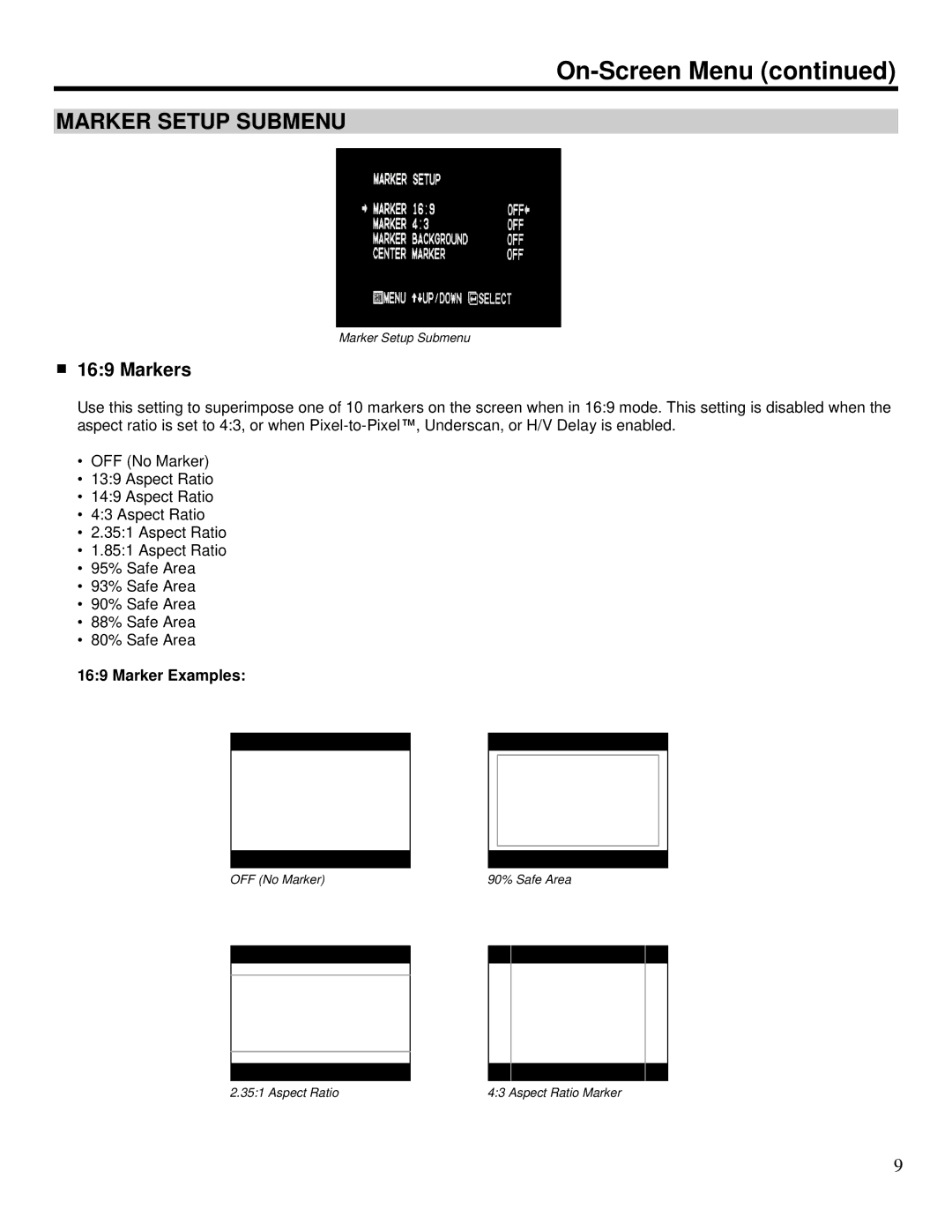 Marshall electronic V-R151DP-AFHD, V-R151DP-AFSD manual Marker Setup Submenu, Markers 