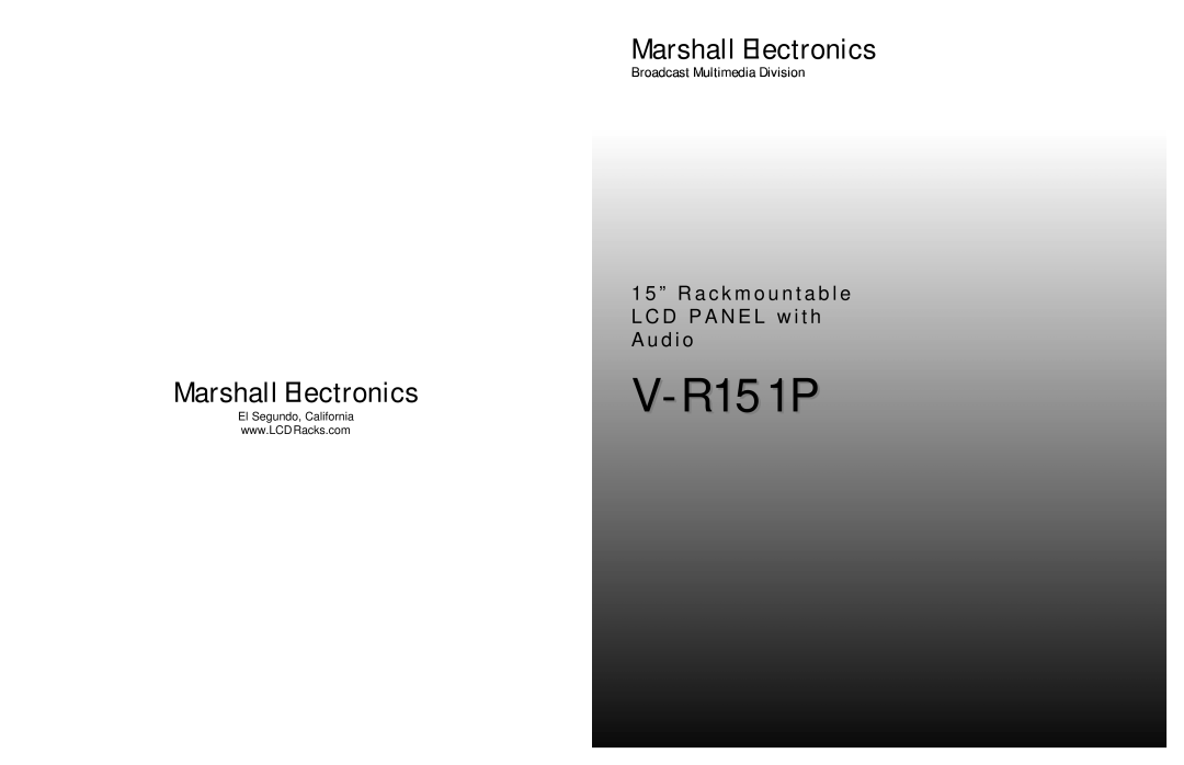 Marshall electronic V-R151PV-R151P manual Broadcast Multimedia Division, Marshall Electronics, A u d i o 