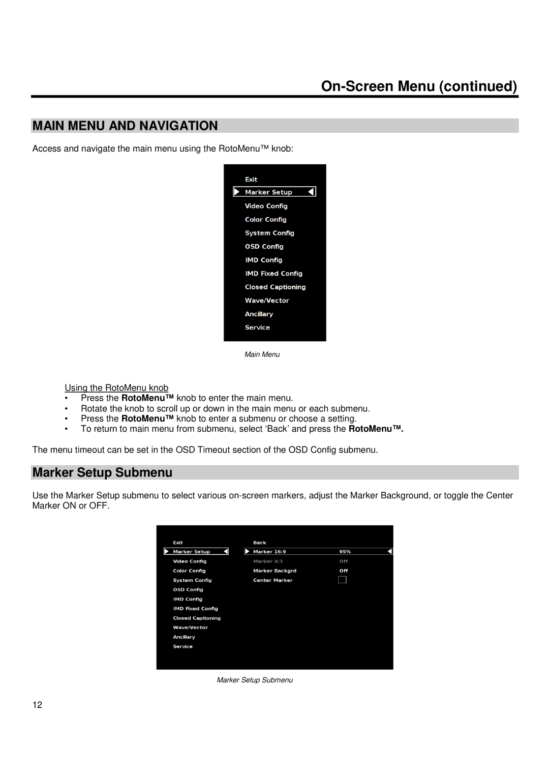 Marshall electronic V-R241-DLW manual On-Screen Menu, Marker Setup Submenu 