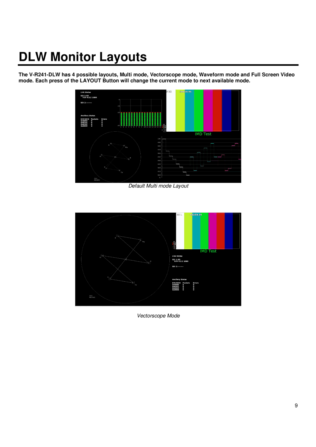 Marshall electronic V-R241-DLW manual DLW Monitor Layouts 