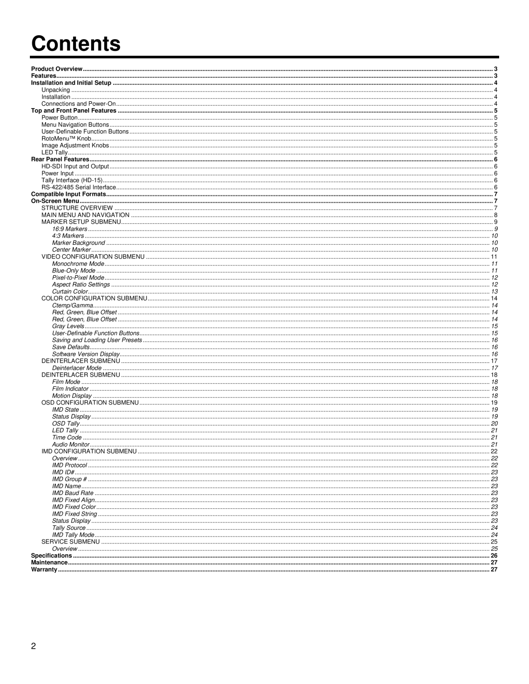 Marshall electronic V-R653-IMD-TE operating instructions Contents 