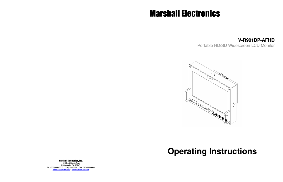 Marshall electronic V-R901DP-AFHD manual Operating Instructions, Marshall Electronics, Inc 