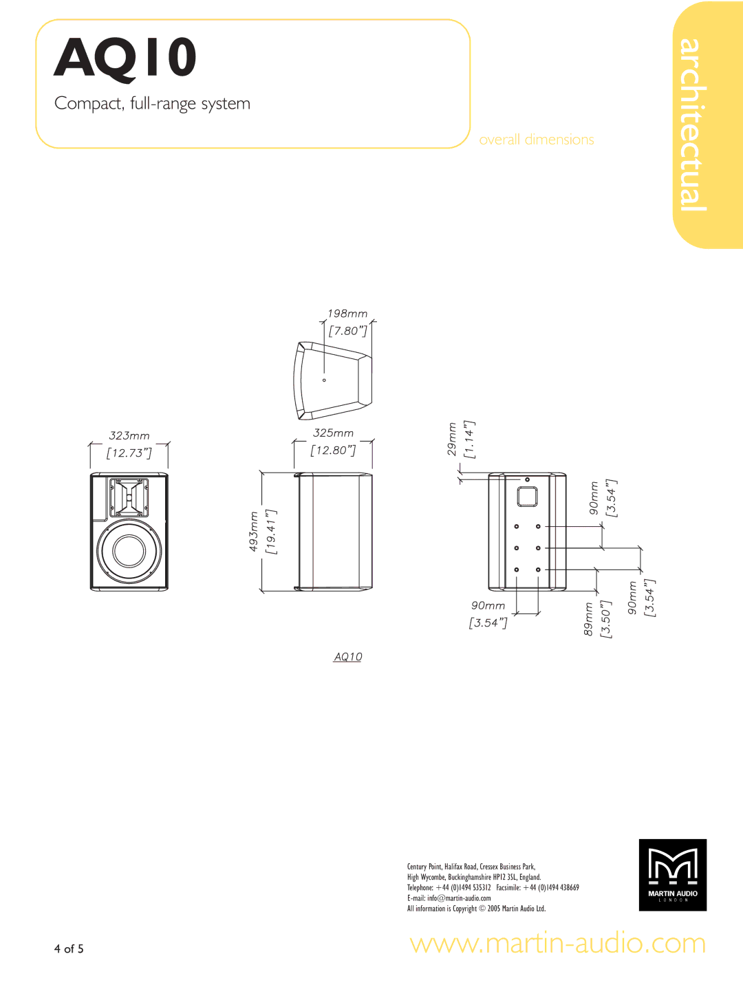 Martin Audio AQ10 manual Overall dimensions 