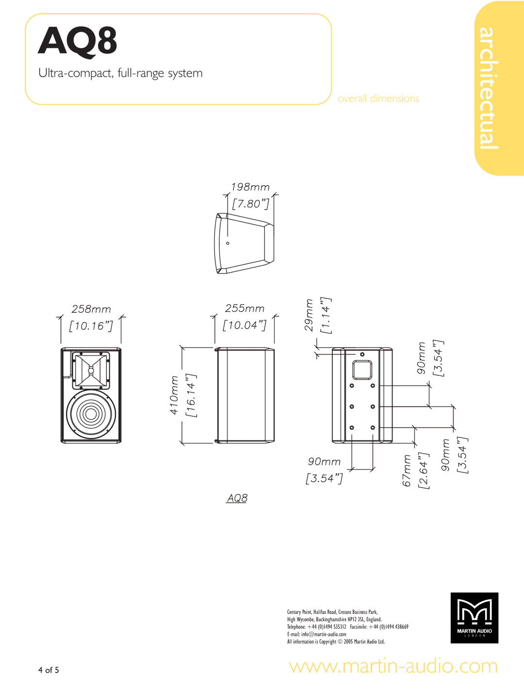 Martin Audio AQ8 manual Overall dimensions 