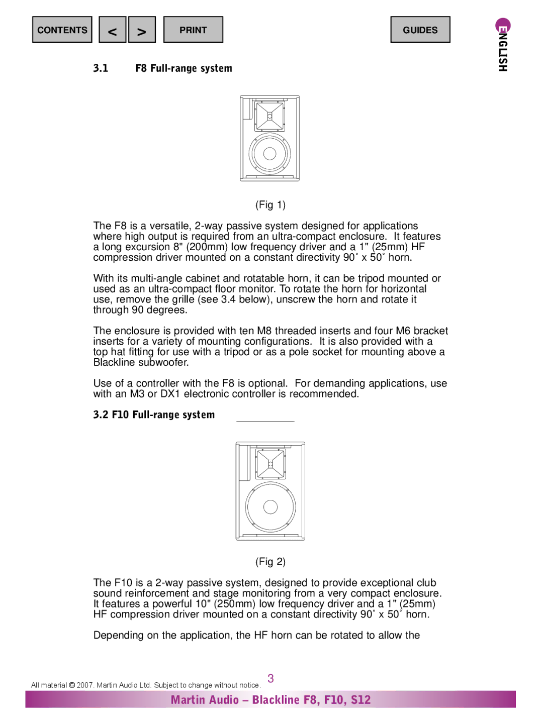 Martin Audio S12 warranty F8 Full-range system, F10 Full-range system 