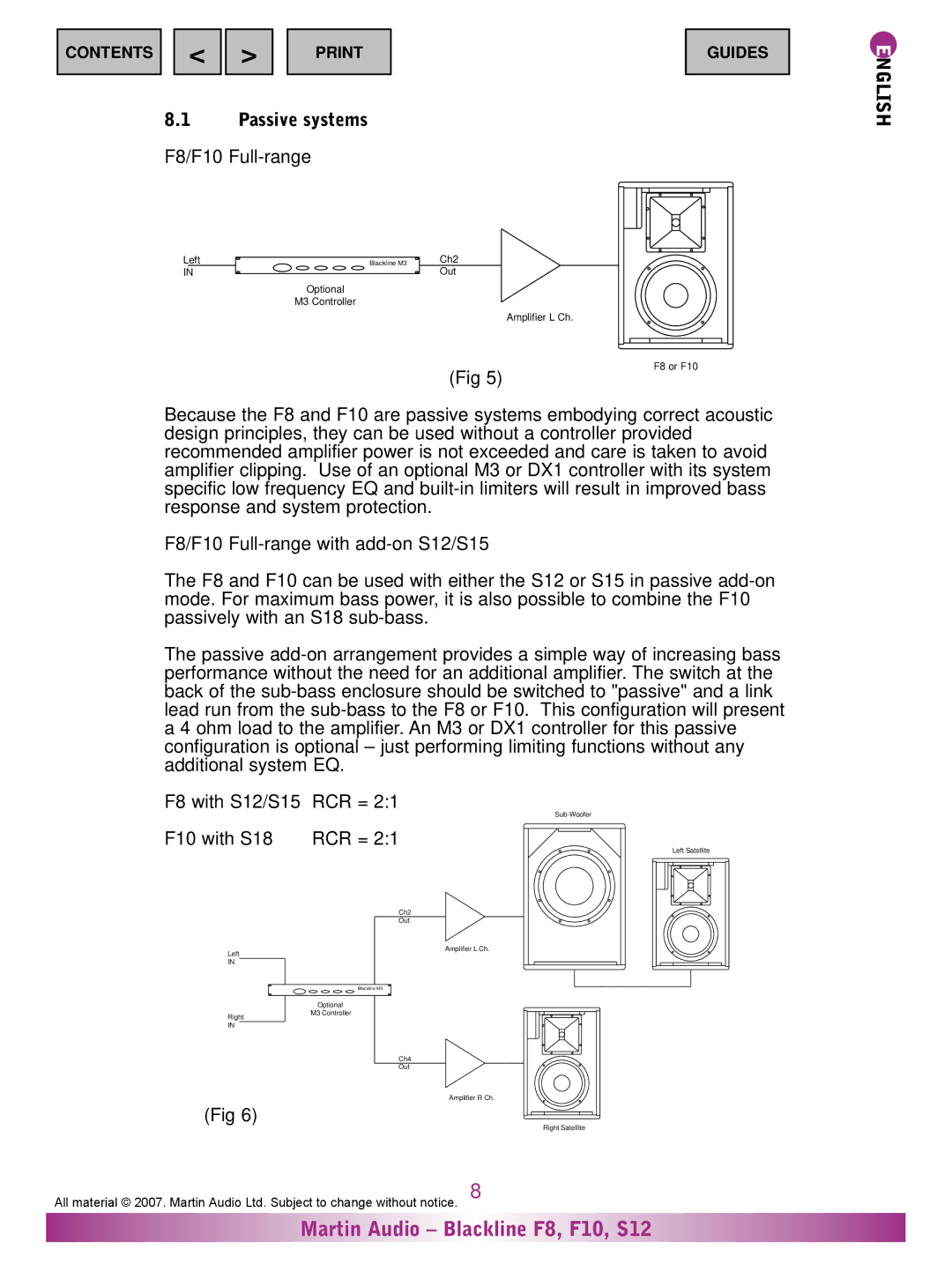 Martin Audio S12, F8, F10 warranty Passive systems 