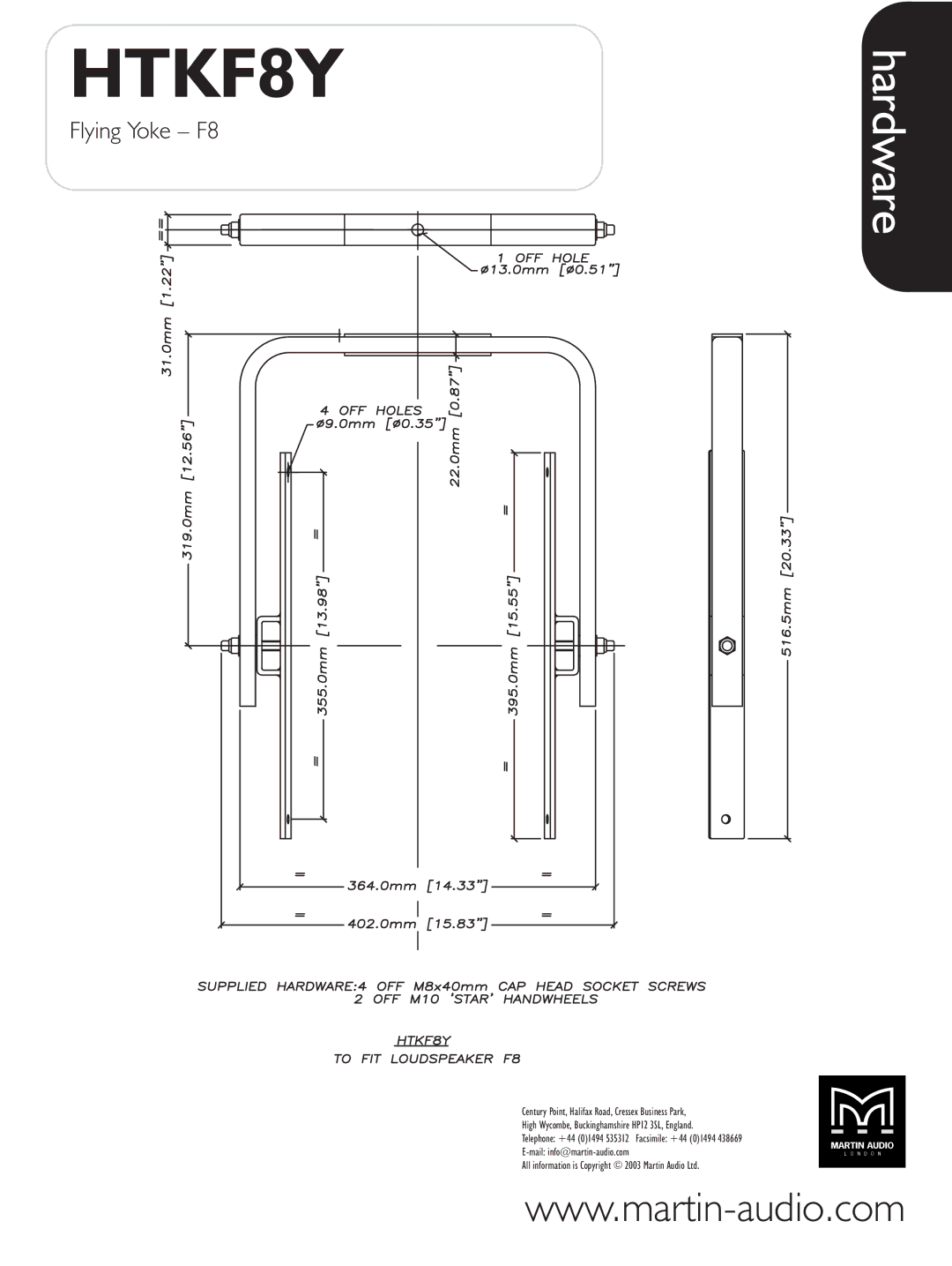 Martin Audio HTKF8Y manual Hardware 