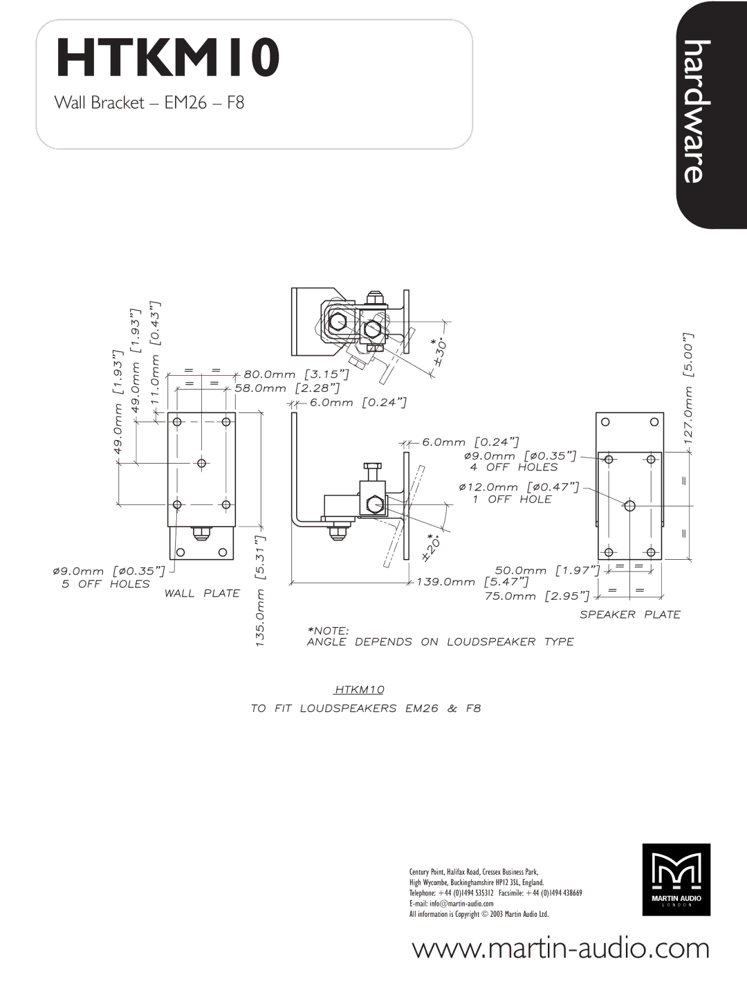 Martin Audio HTKM10 manual Hardware 