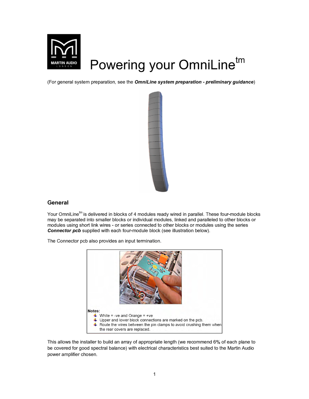 Martin Audio Portable Speaker manual Powering your OmniLinetm, General 