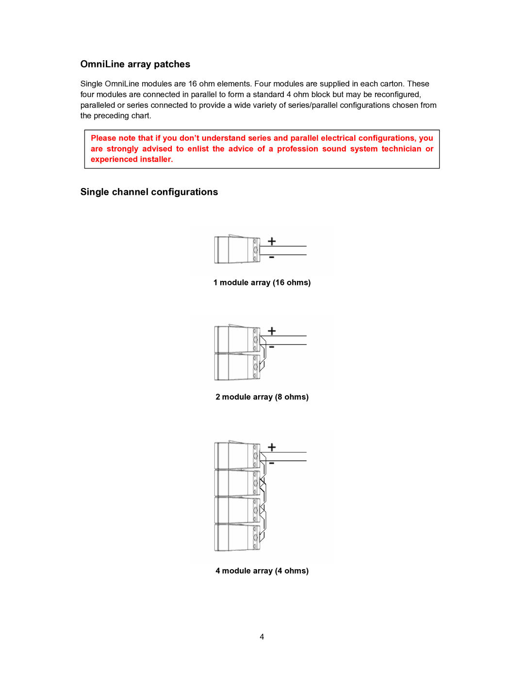 Martin Audio Portable Speaker manual OmniLine array patches, Single channel configurations 