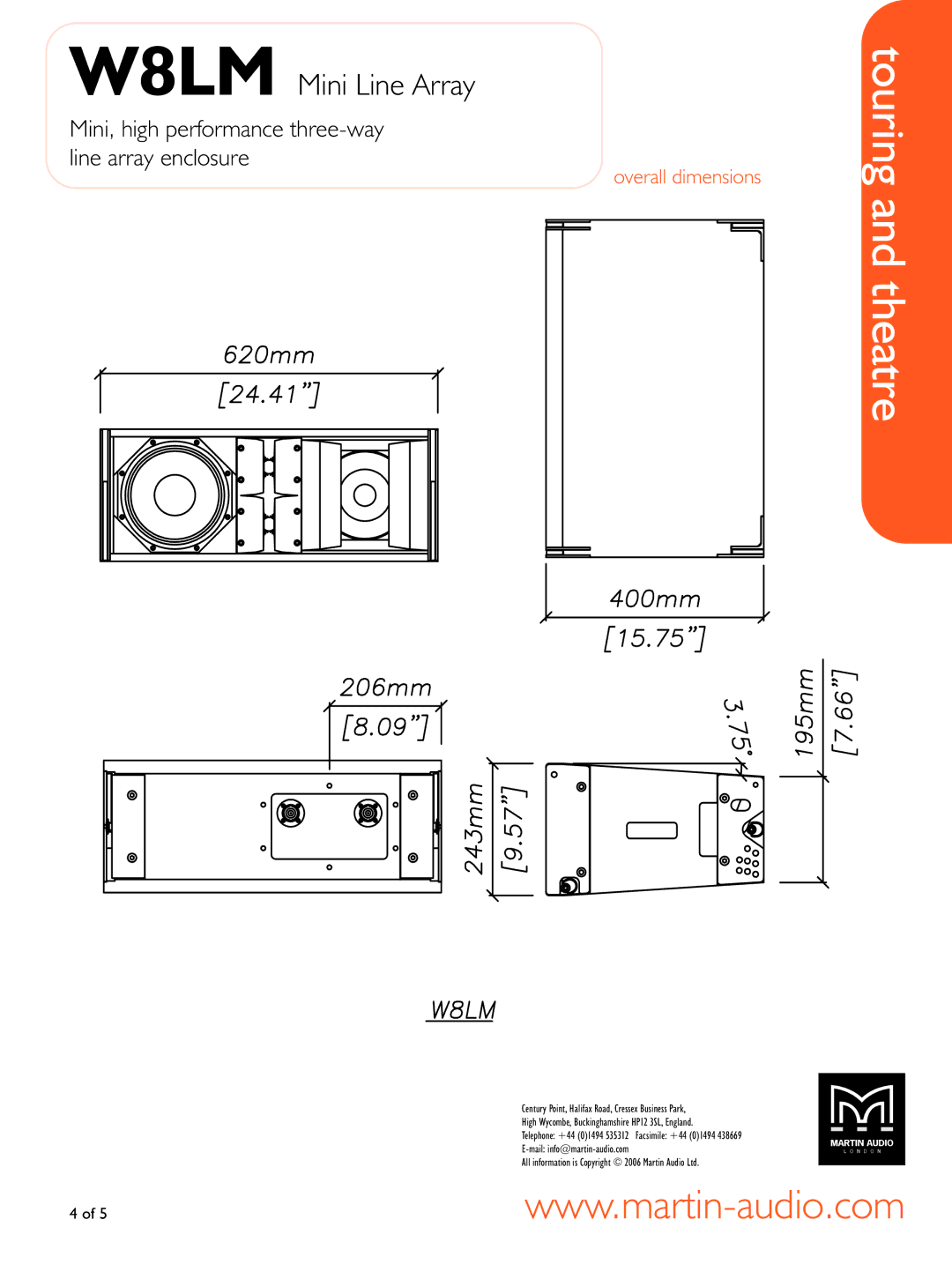 Martin Audio W8LM manual Overall dimensions 