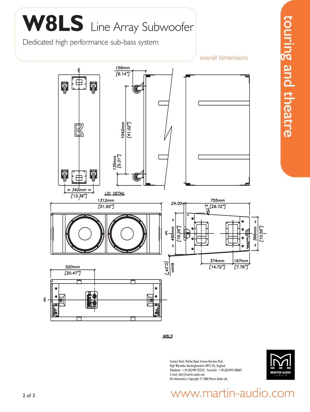 Martin Audio W8LS Overall dimensions 