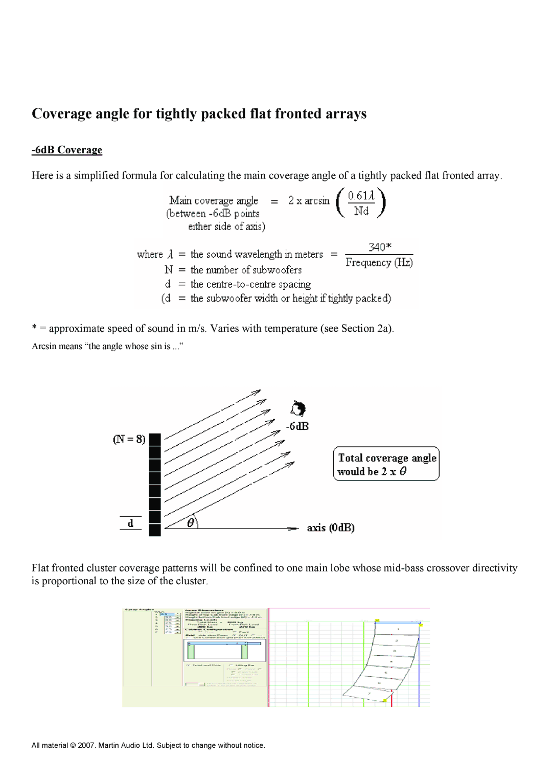 Martin Audio WLXGS manual Coverage angle for tightly packed flat fronted arrays, 6dB Coverage 