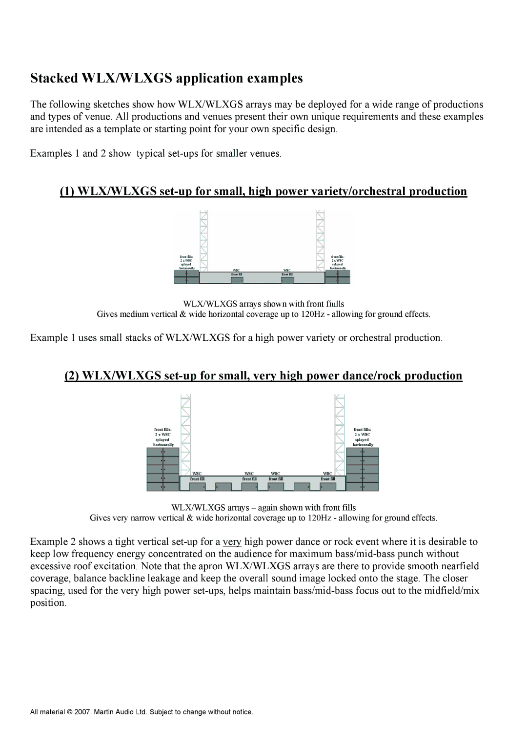 Martin Audio manual Stacked WLX/WLXGS application examples 