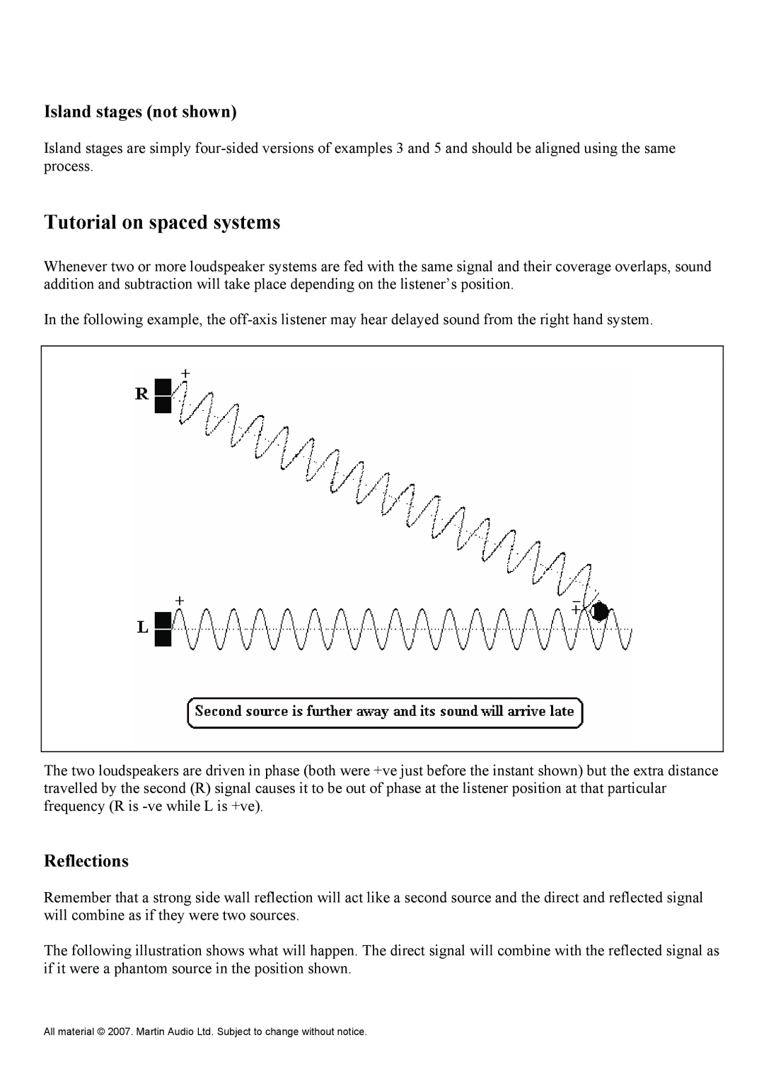 Martin Audio WLXGS manual Tutorial on spaced systems, Island stages not shown, Reflections 