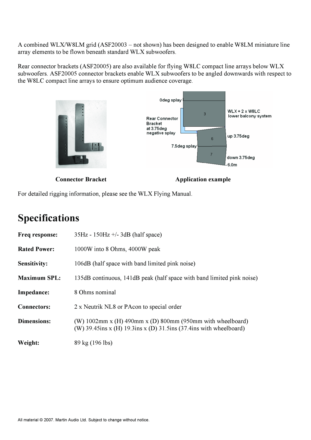 Martin Audio WLXGS manual Specifications 