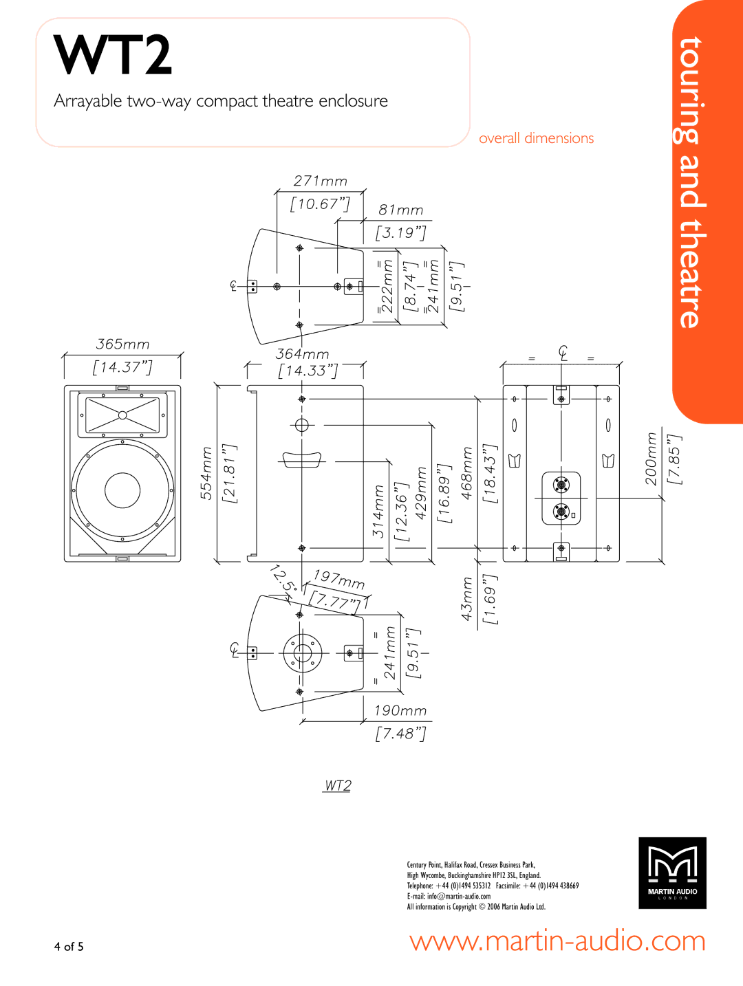 Martin Audio WT2 manual Overall dimensions 