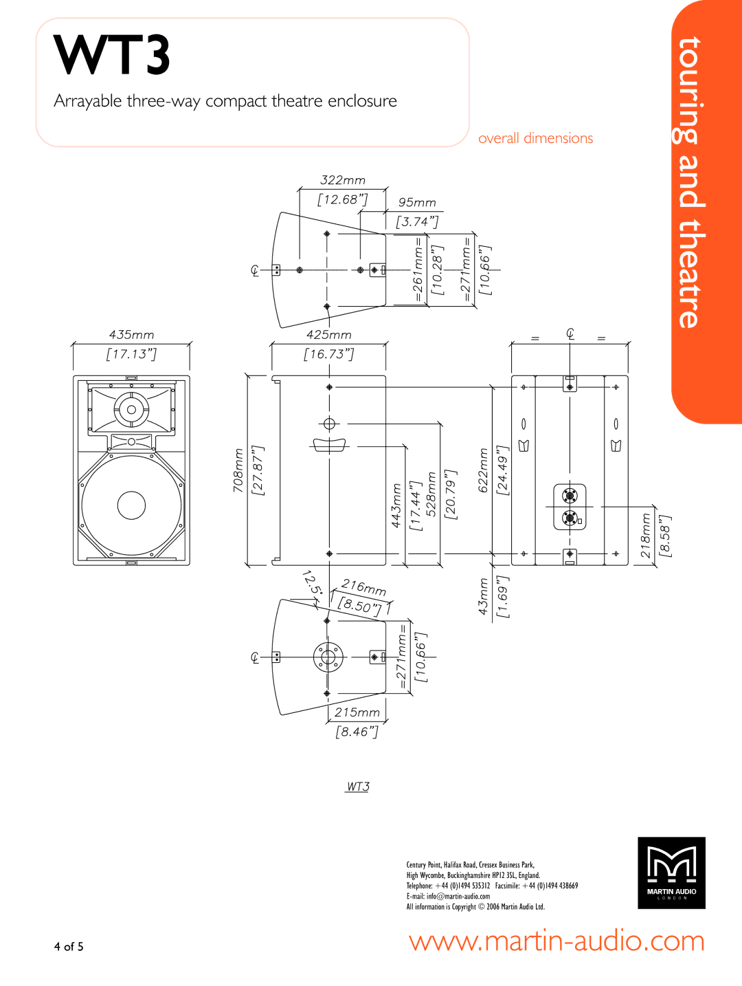 Martin Audio WT3 manual Overall dimensions 