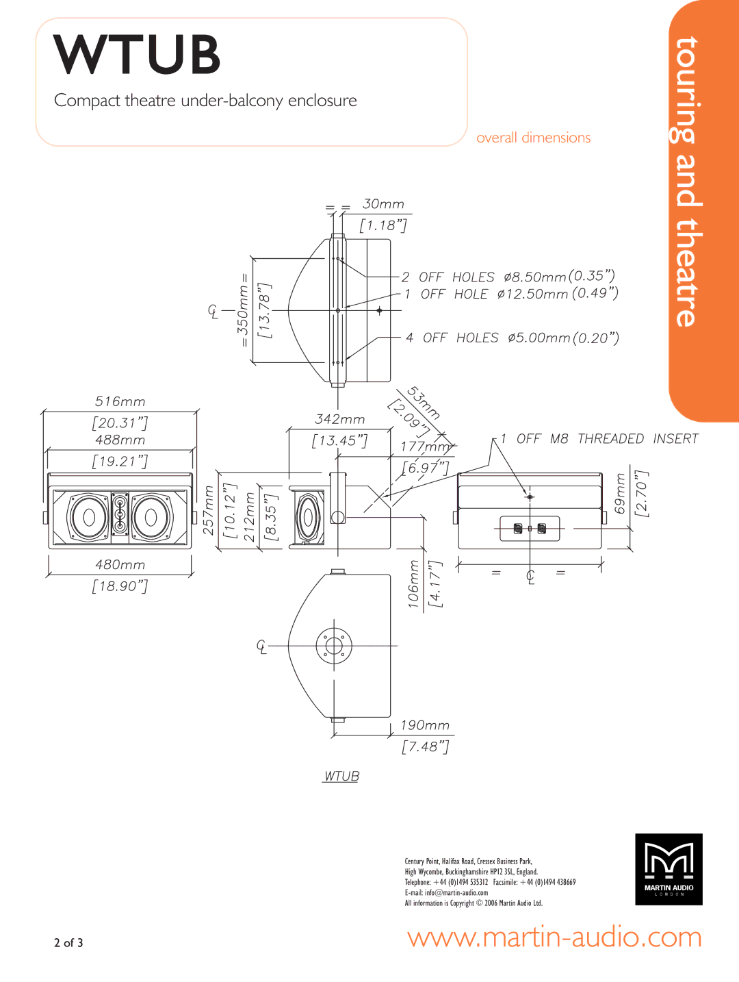 Martin Audio WTUB manual Overall dimensions 