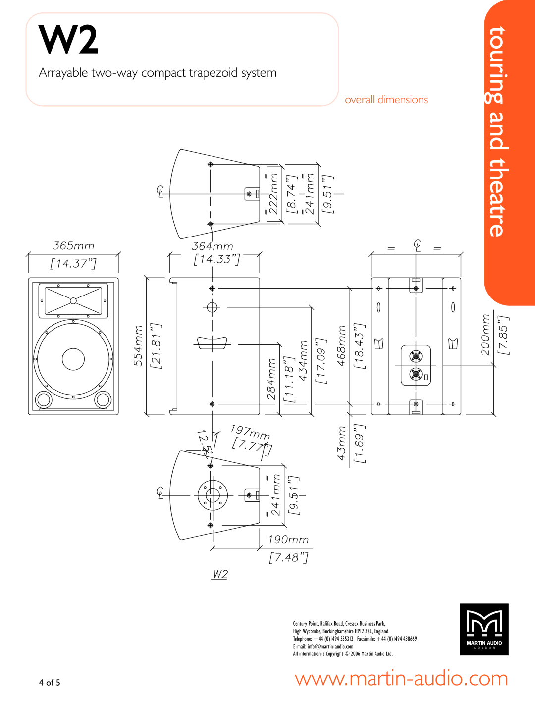 Martin Audio WW22 manual Overall dimensions 