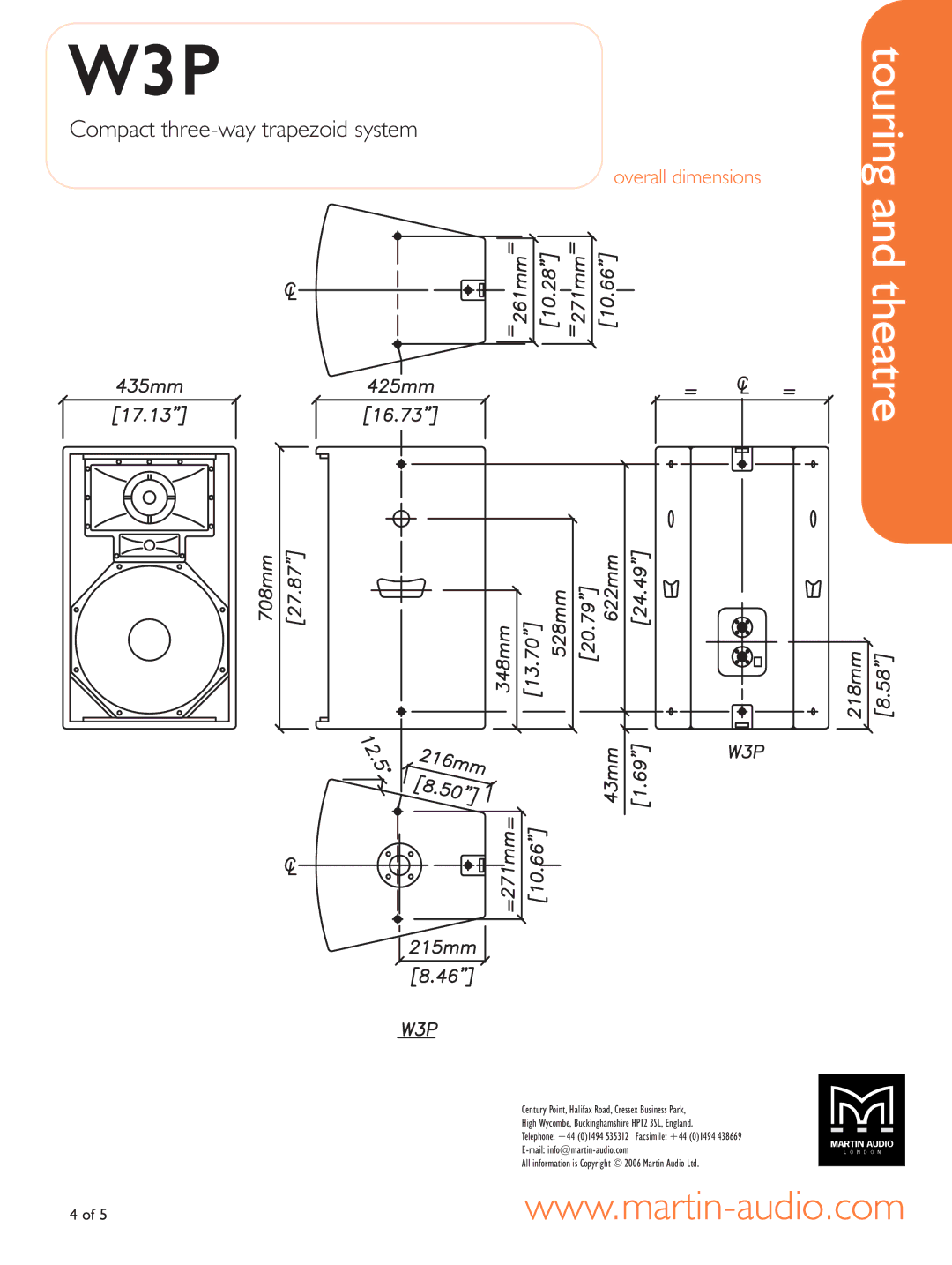 Martin Audio WW33PP manual Overall dimensions 