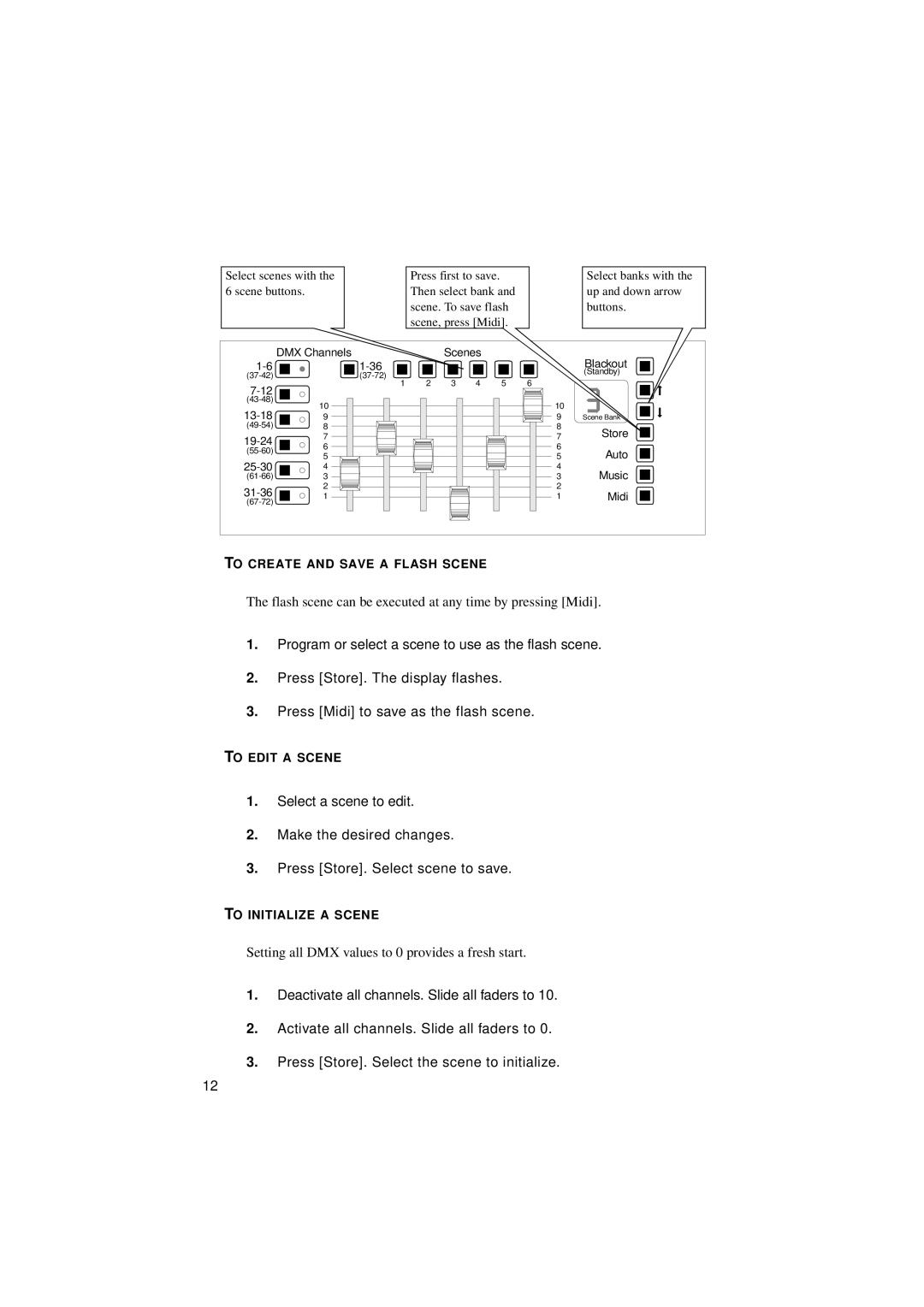 Martin Fireplaces 2518 user manual Flash scene can be executed at any time by pressing Midi 