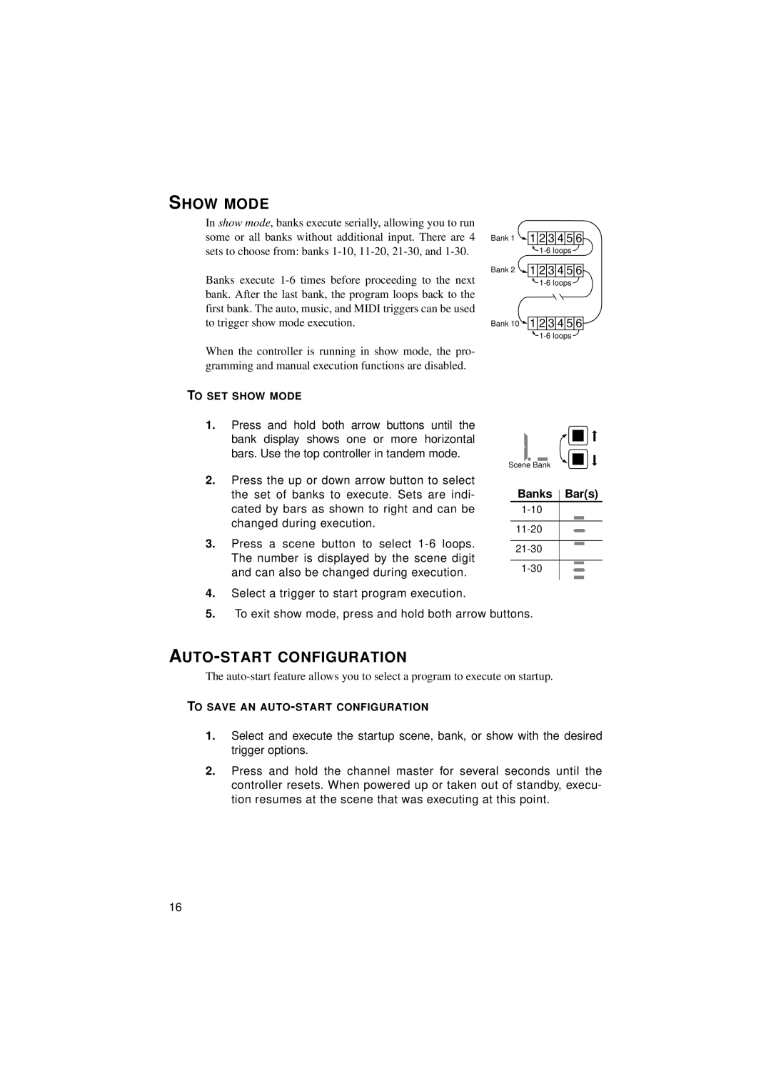 Martin Fireplaces 2518 user manual Show Mode, AUTO-START Configuration, Banks Bars 