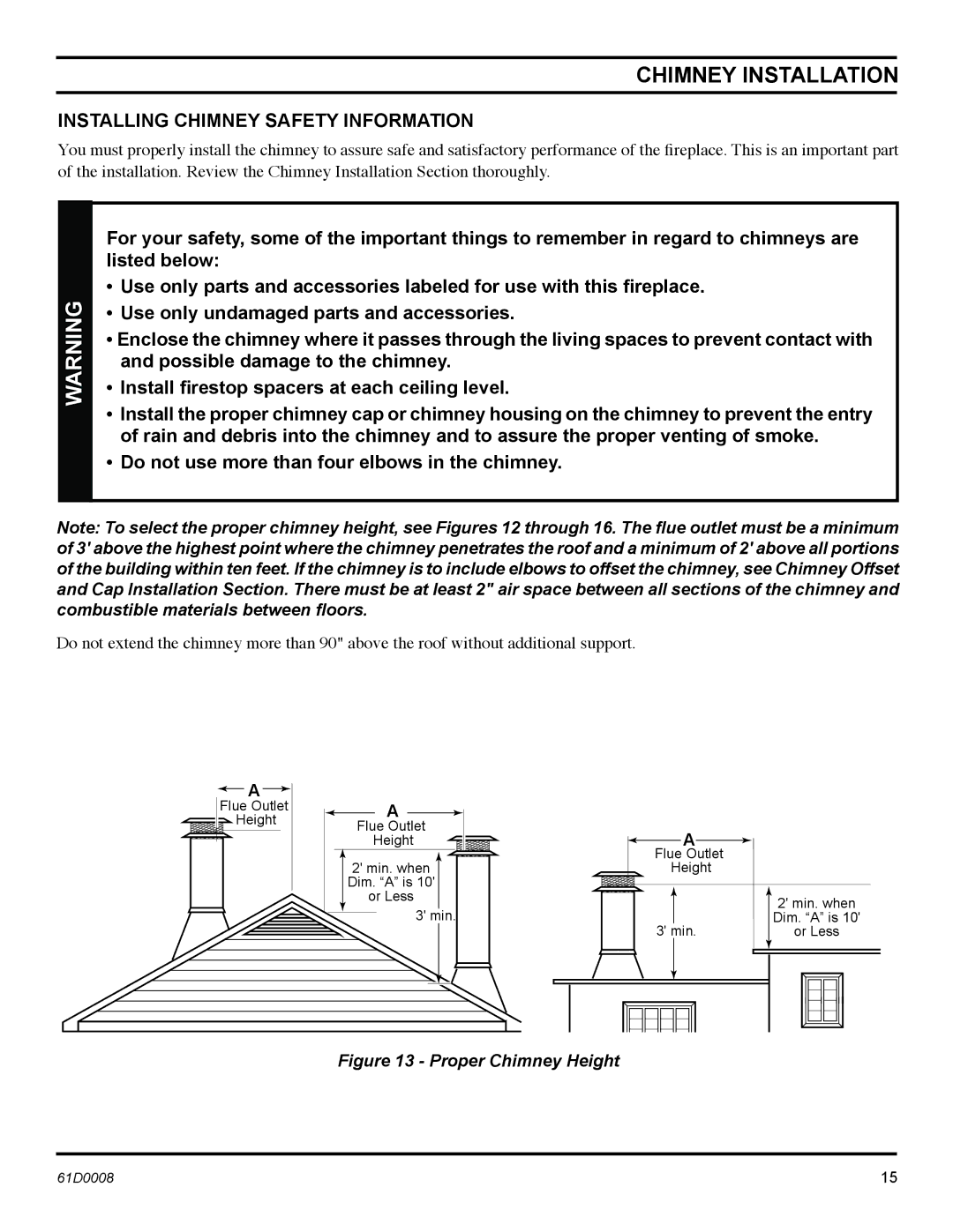 Martin Fireplaces 400BWBCA, 400BWBIA, 400BWBCIA, 400BWBA Chimney Installation, Installing Chimney Safety Information 