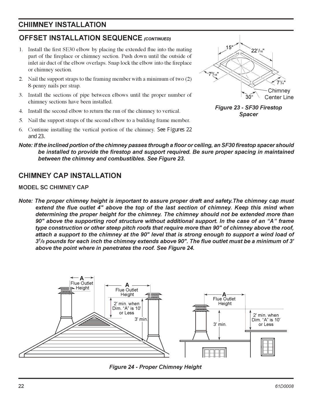 Martin Fireplaces 400BWBA, 400BWBIA, 400BWBCIA Chiimney Installation Offset Installation Sequence, Chimney CAP Installation 