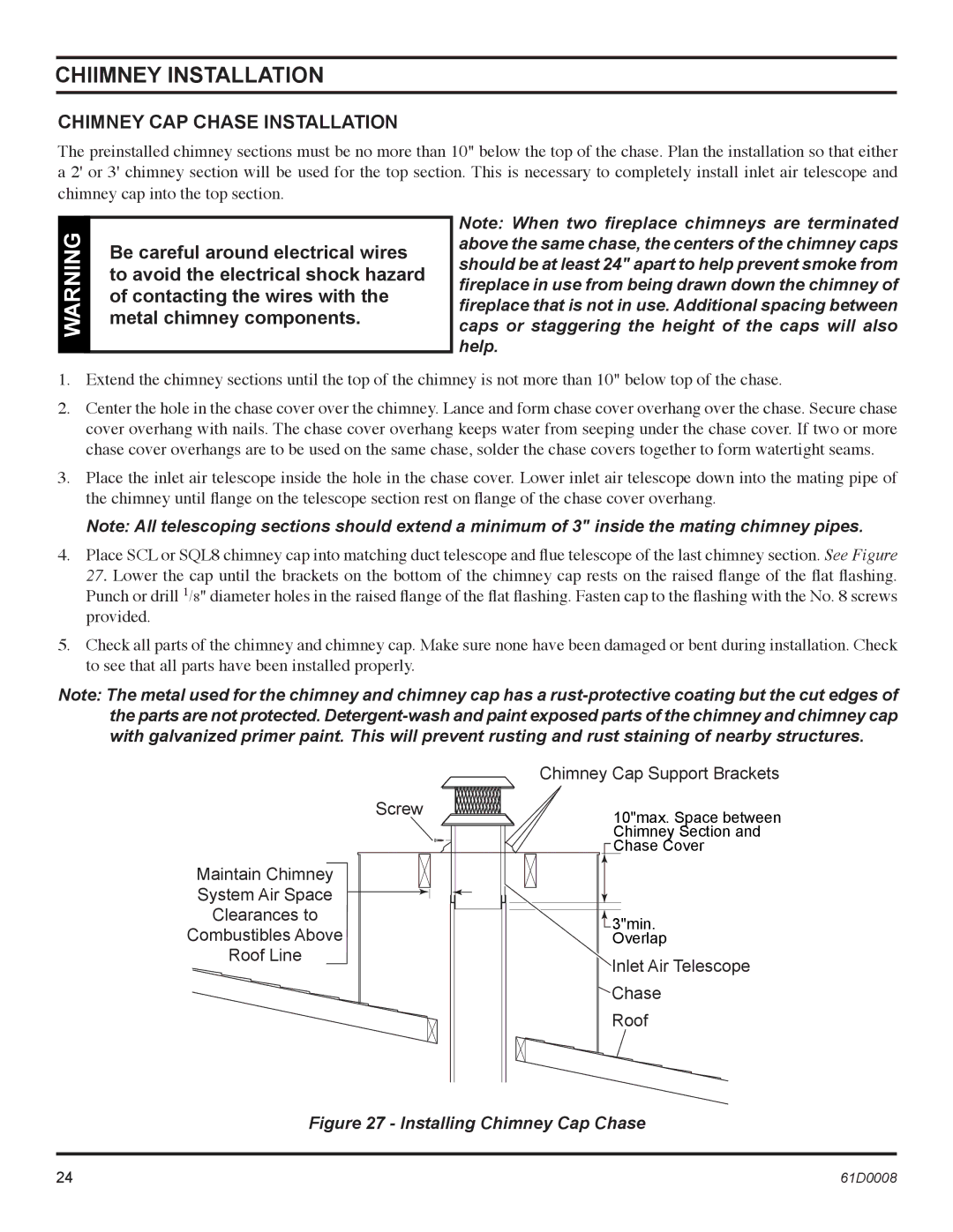 Martin Fireplaces 400BWBIA, 400BWBCIA, 400BWBA, 400BWBCA Chimney CAP Chase Installation, Installing Chimney Cap Chase 