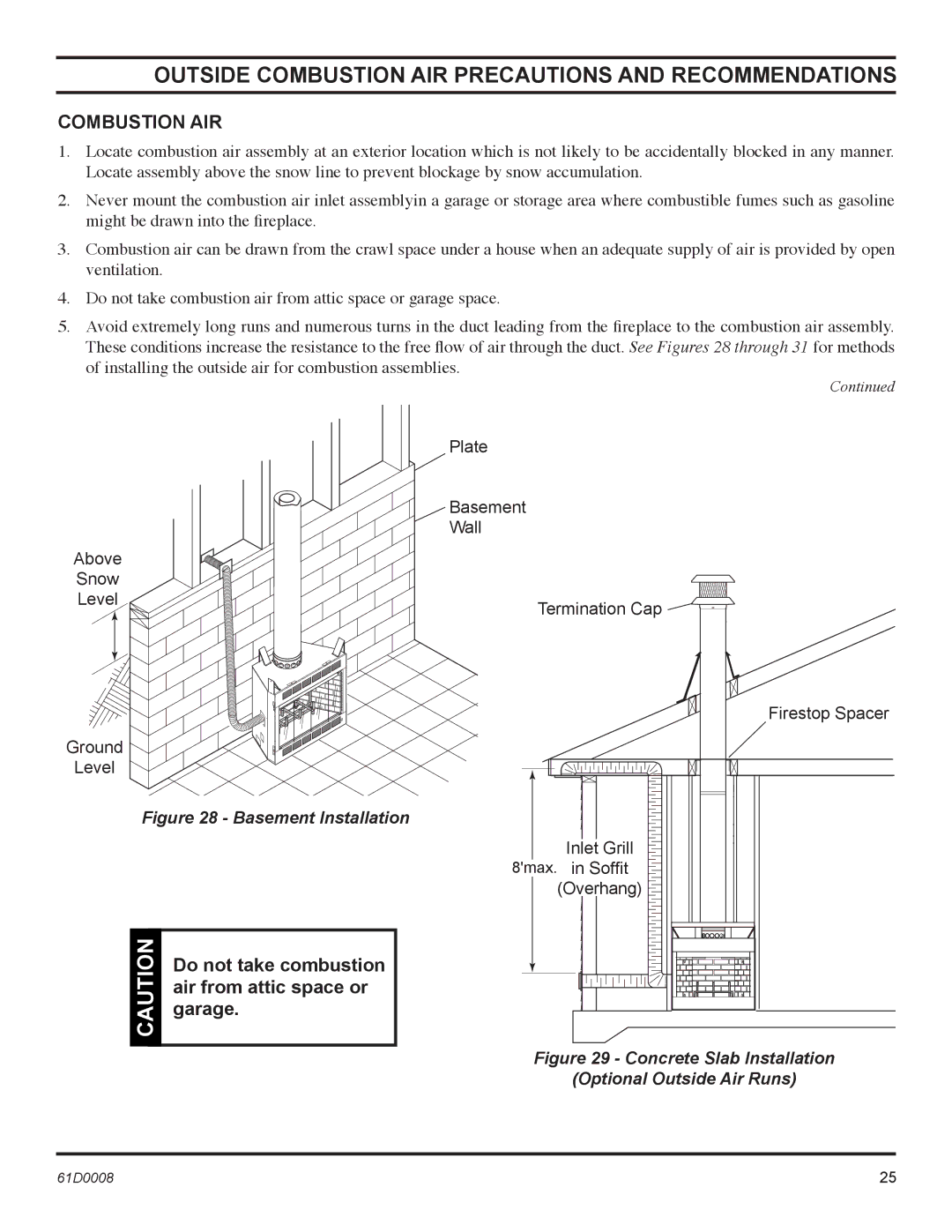 Martin Fireplaces 400BWBCIA, 400BWBIA, 400BWBA, 400BWBCA Outside Combustion AIR Precautions and Recommendations 