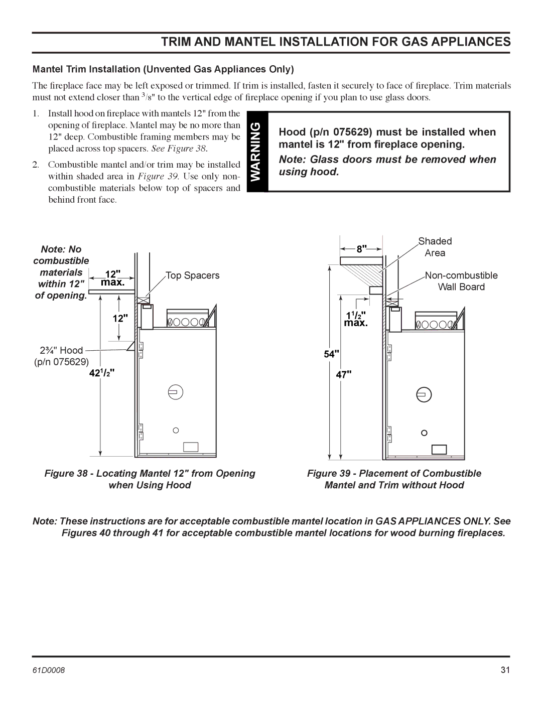 Martin Fireplaces 400BWBCA, 400BWBIA, 400BWBCIA, 400BWBA Trim and Mantel Installation for GAS Appliances 