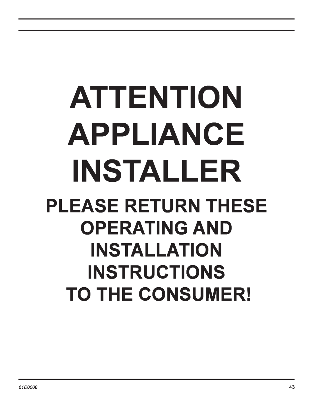 Martin Fireplaces 400BWBCA, 400BWBIA, 400BWBA Attention Appliance Installer, Please Return These Operating And Installation 