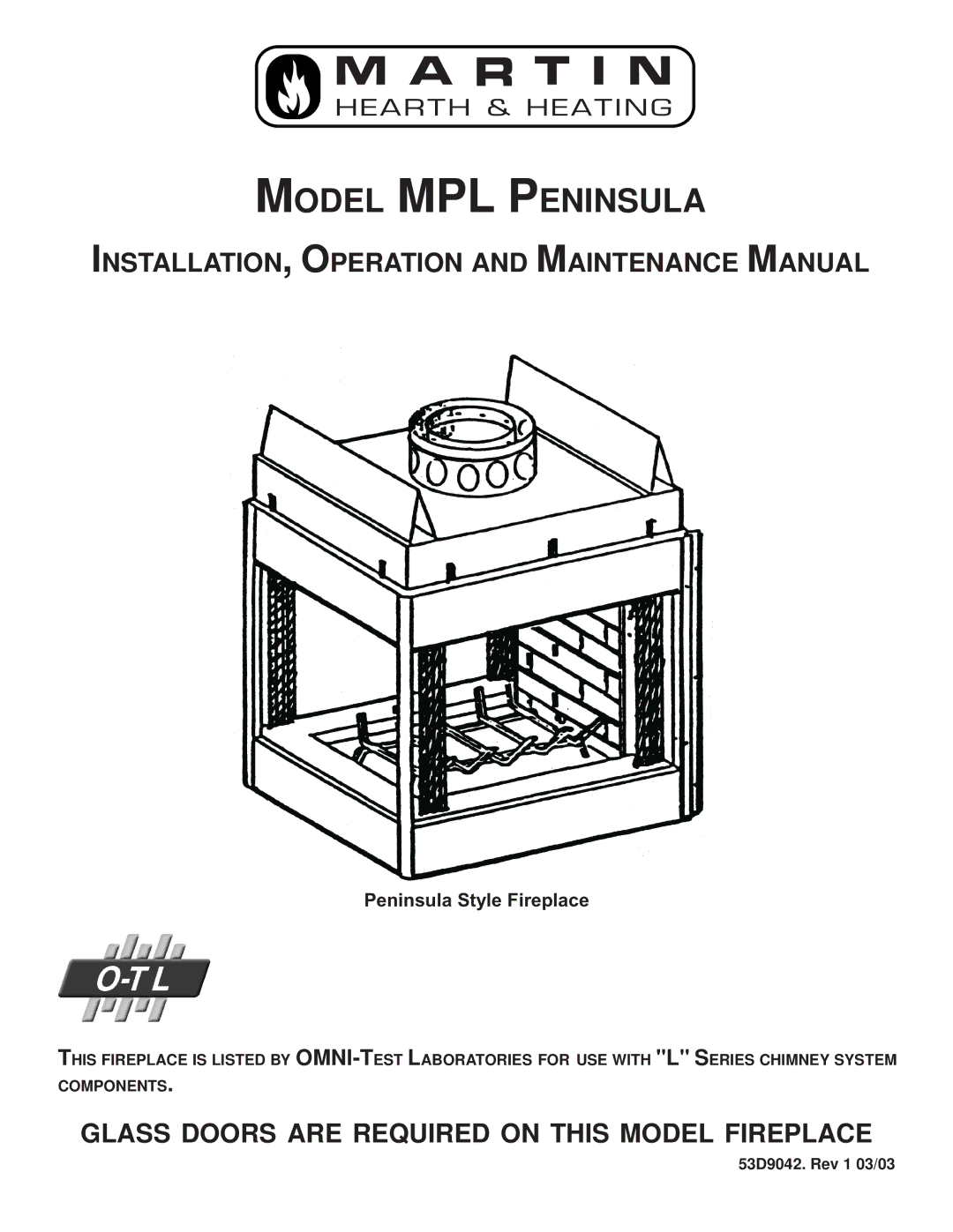 Martin Fireplaces 53D9042 manual Model MPL Peninsula 