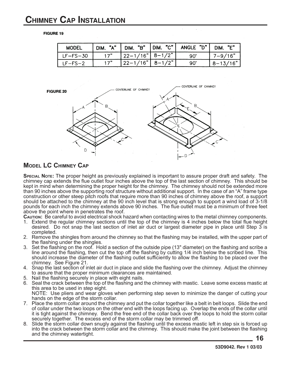 Martin Fireplaces 53D9042 manual Chimney CAP Installation 