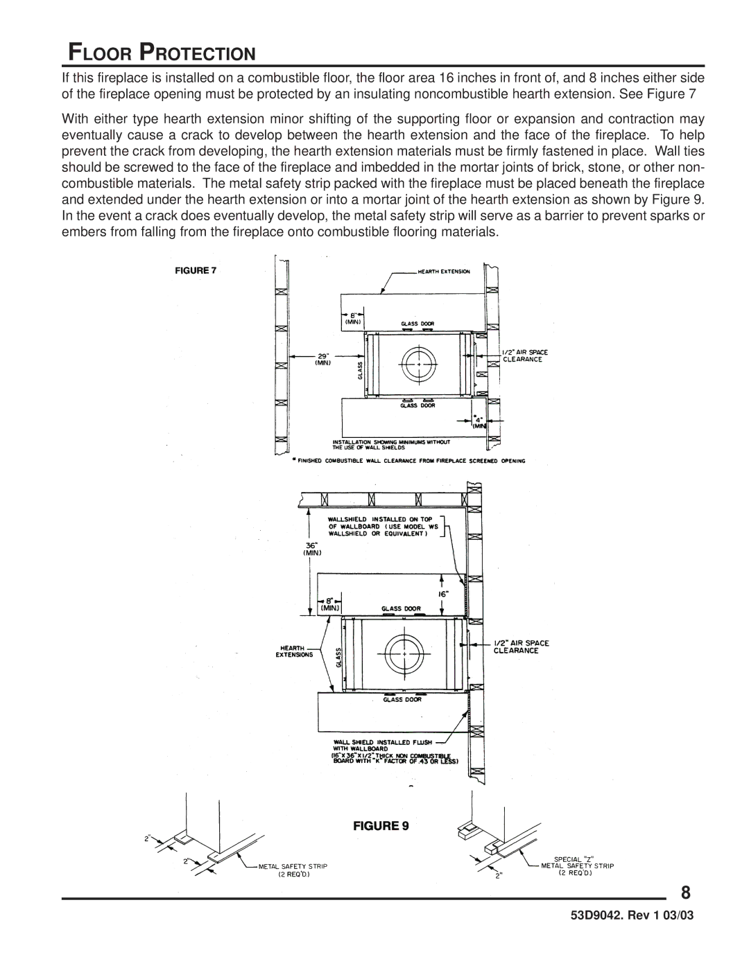 Martin Fireplaces 53D9042 manual Floor Protection 