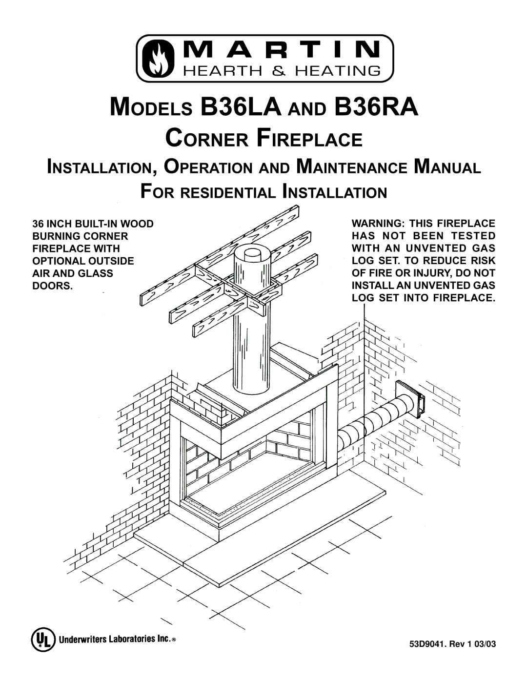 Martin Fireplaces manual Models B36LA and B36RA 