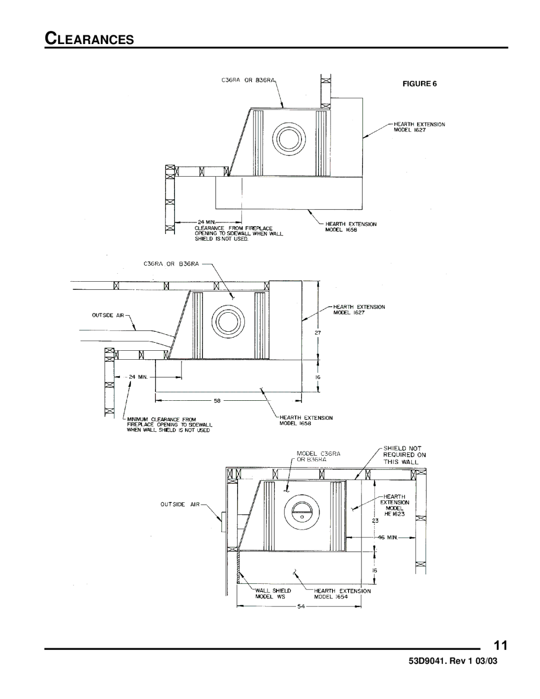 Martin Fireplaces B36LA, B36RA manual Clearances 