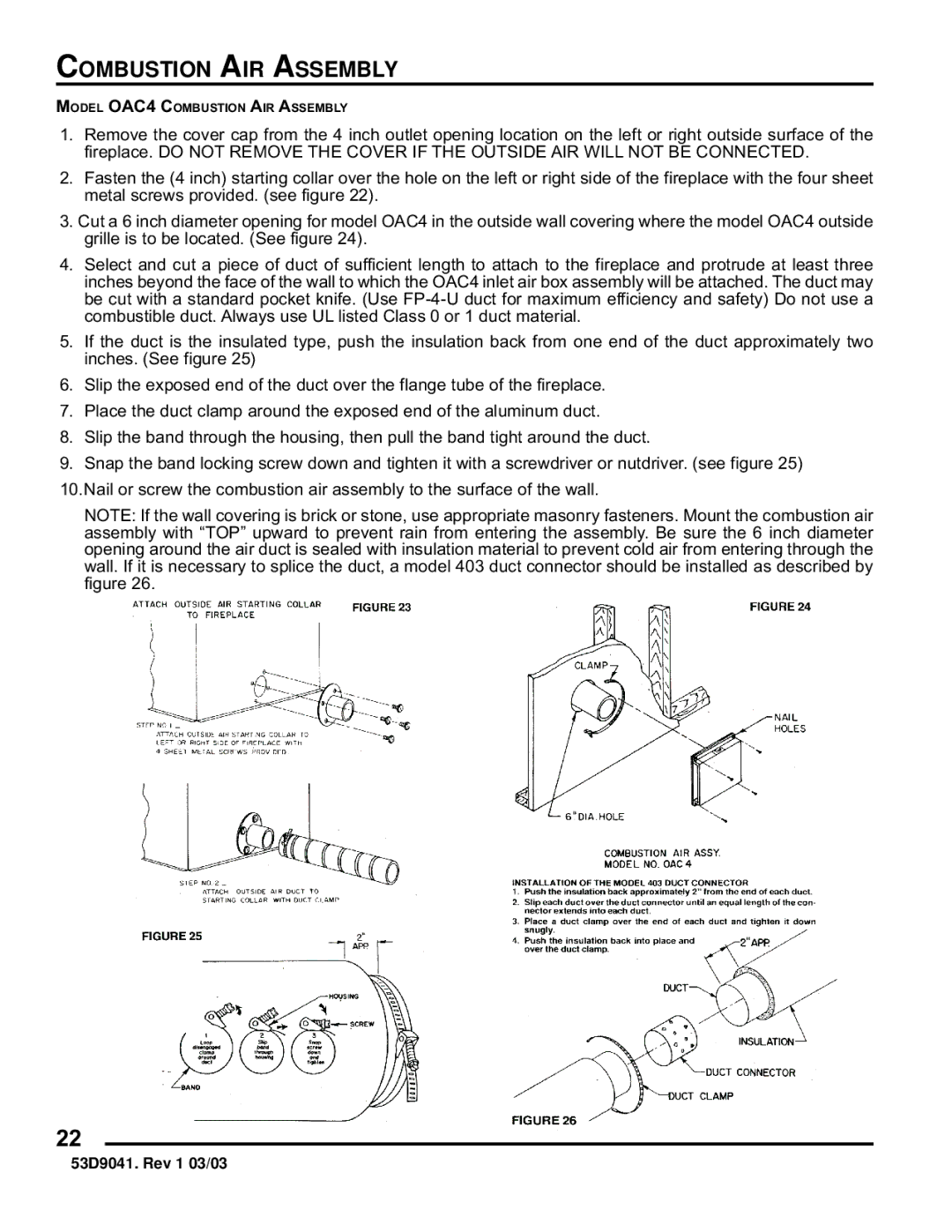 Martin Fireplaces B36RA, B36LA manual Combustion AIR Assembly 