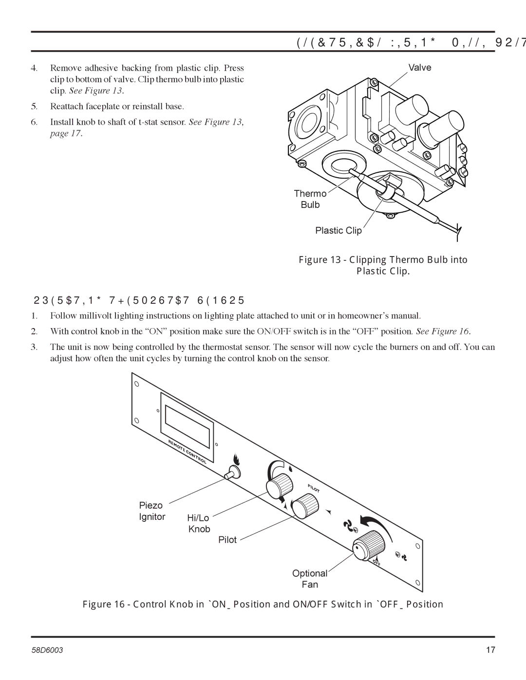 Martin Fireplaces VFCS30SPV manual Operating Thermostat Sensor, Thermo Bulb Plastic Clip, Piezo Ignitor Hi/Lo Knob Pilot 