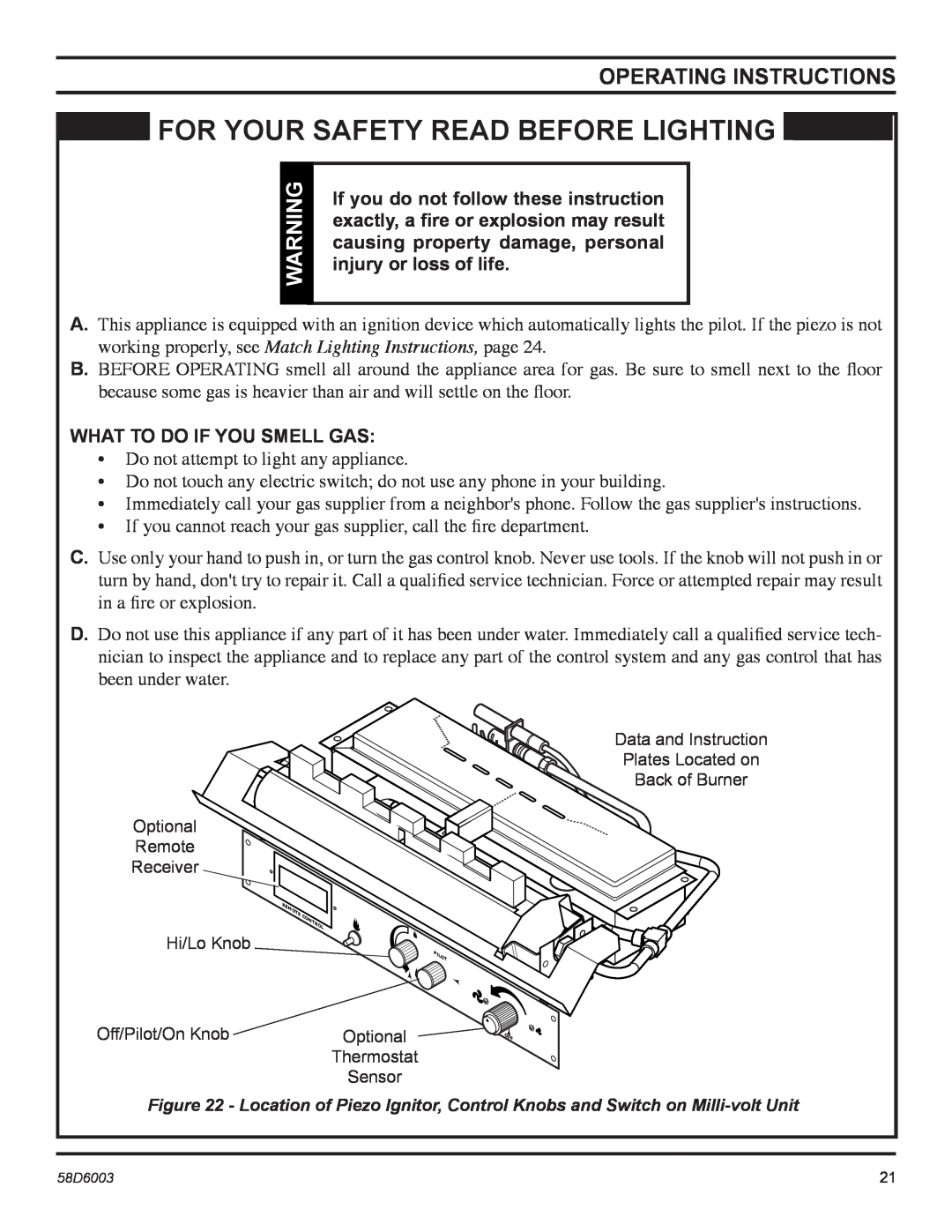 Martin Fireplaces VFCS30SPV For Your Safety Read Before Lighting, Operating Instructions, What To Do If You Smell Gas 