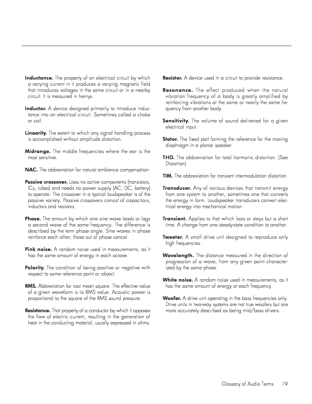 MartinLogan 1000 user manual Glossary of Audio Terms 