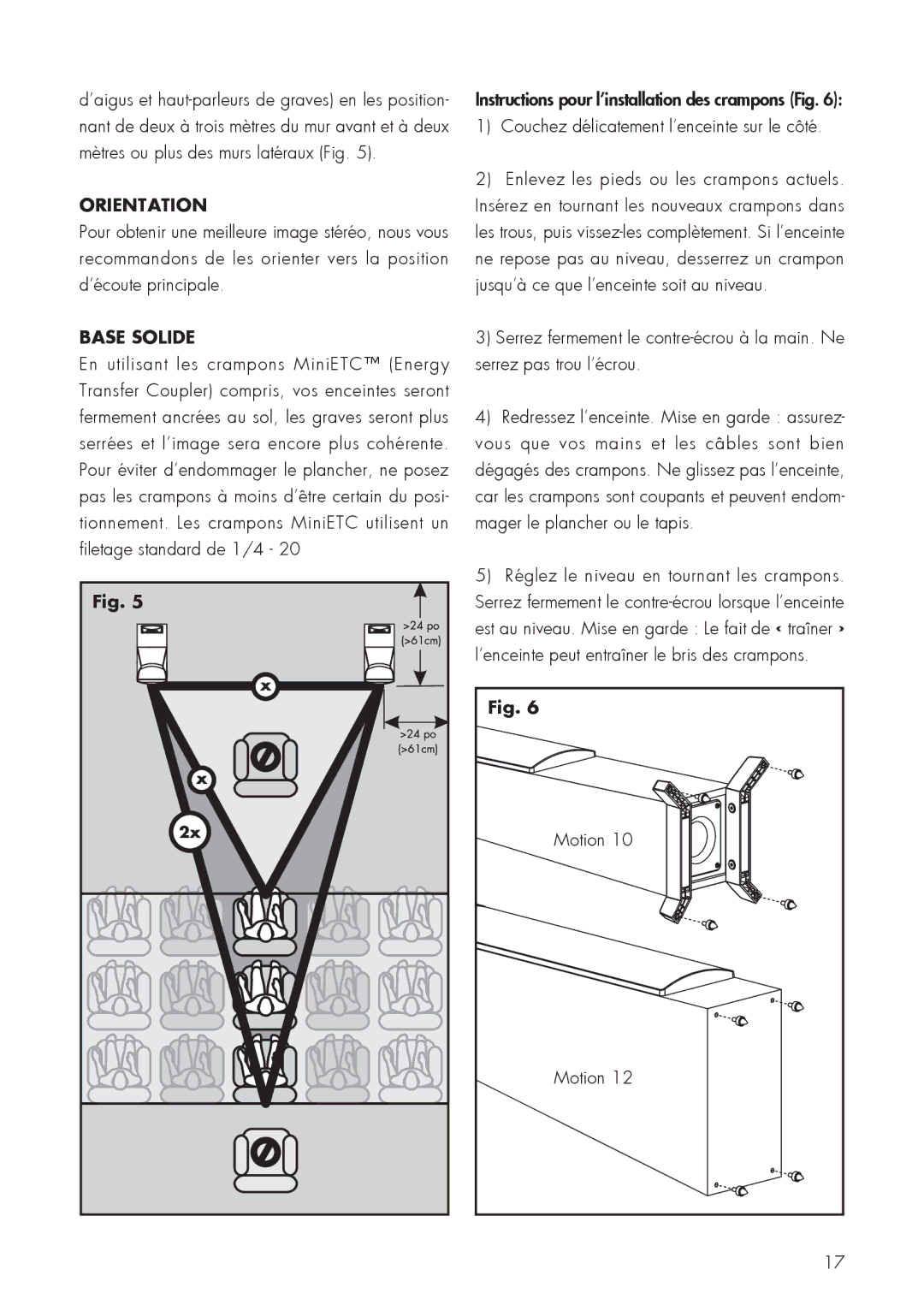 MartinLogan 10, 12 user manual Orientation, Base Solide 