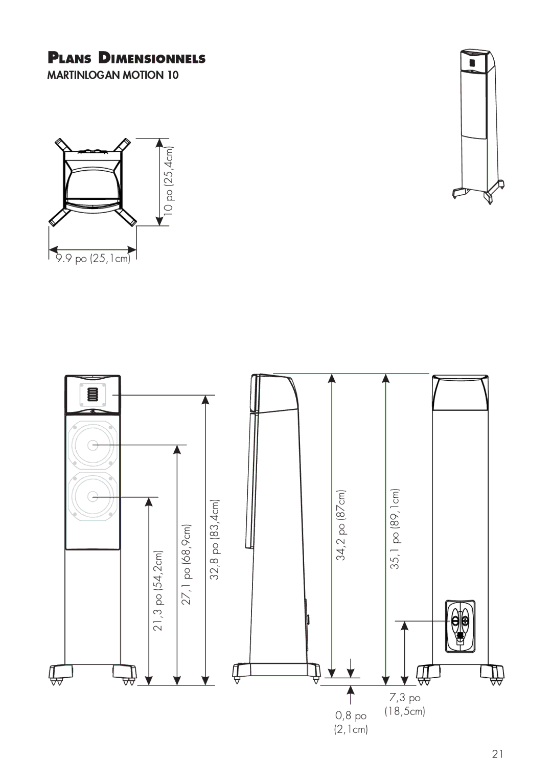 MartinLogan 10, 12 user manual Plans Dimensionnels 