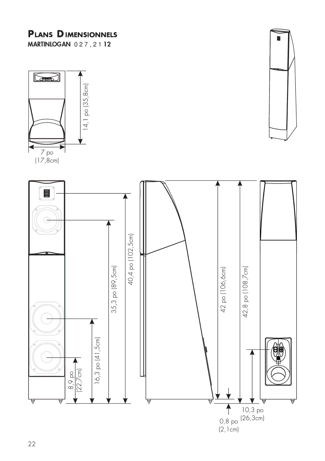 MartinLogan 12, 10 user manual Plans Dimensionnels 