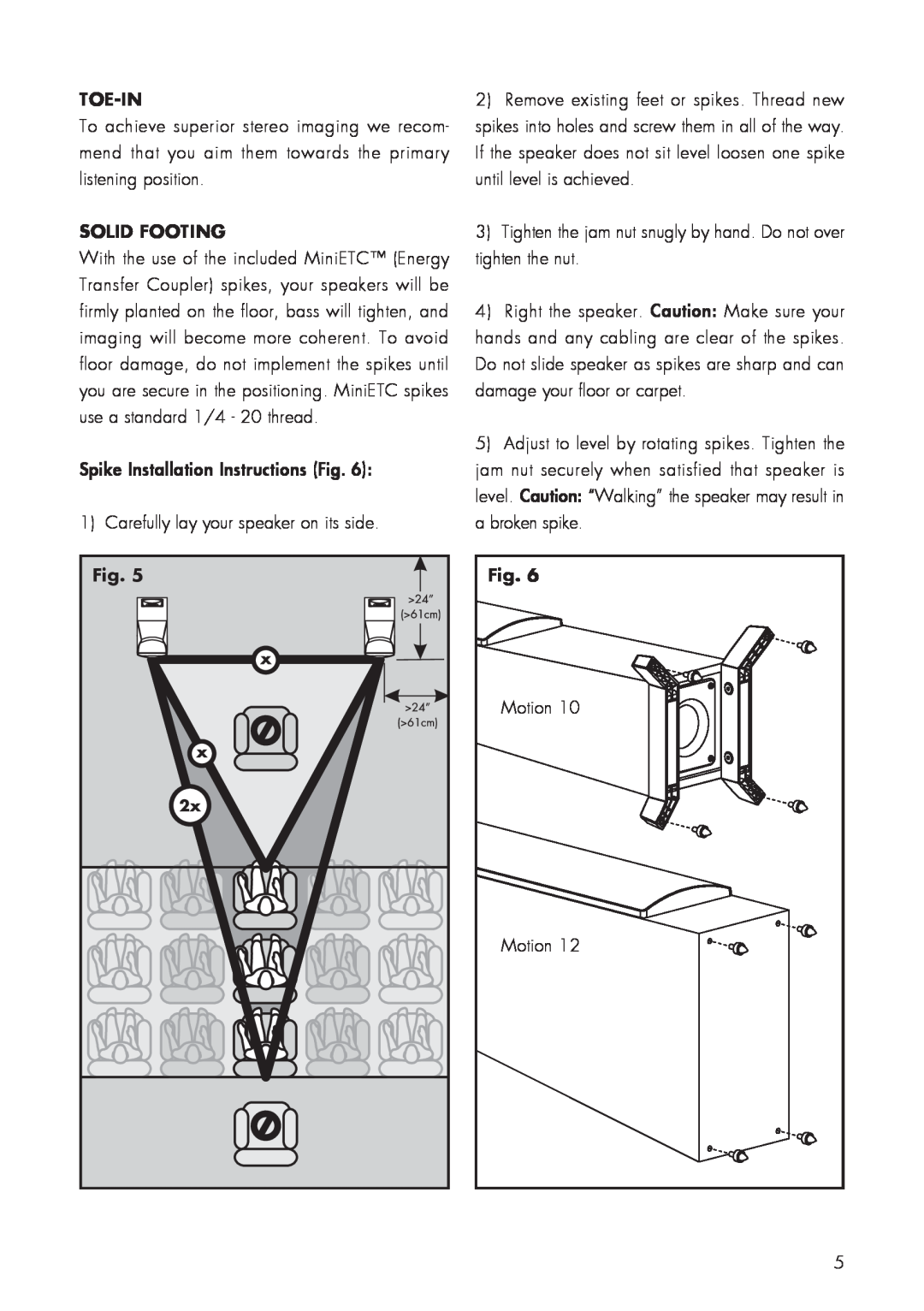 MartinLogan 10, 12 user manual Toe-In, Solid Footing, Fig 
