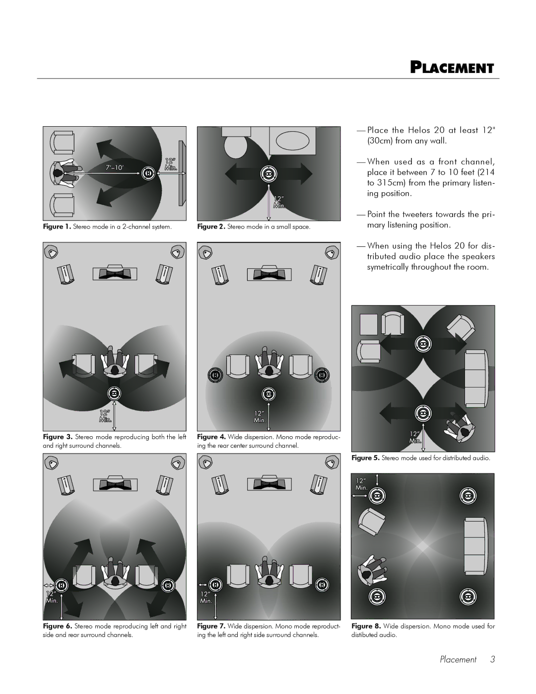 MartinLogan 20 user manual Placement, Stereo mode in a 2-channel system 