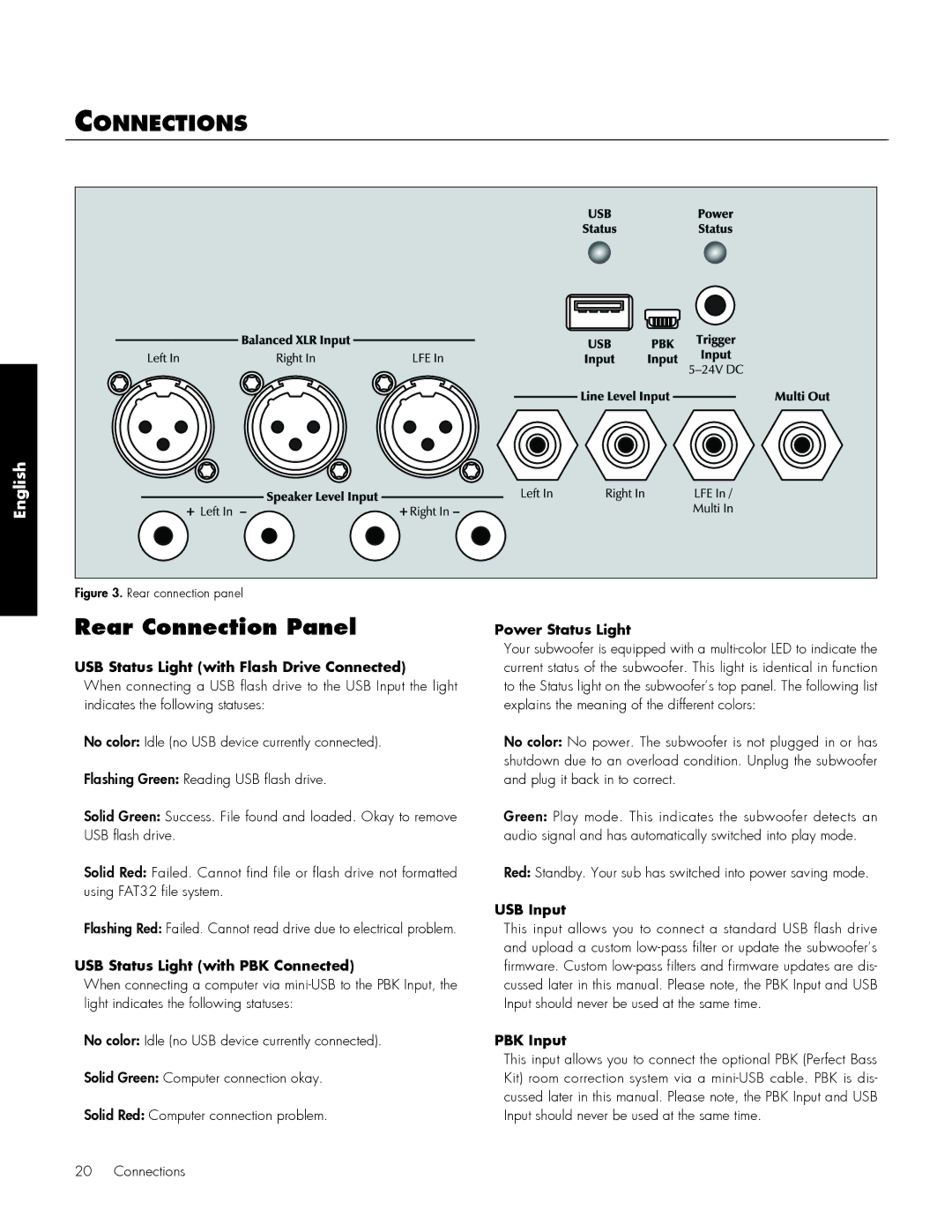 MartinLogan 210, 212 user manual Rear Connection Panel, Connections 