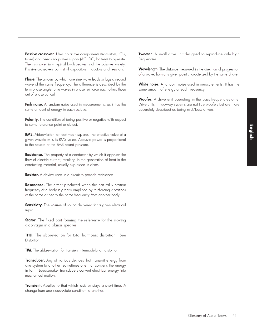 MartinLogan 212, 210 user manual Resistor. a device used in a circuit to provide resistance 