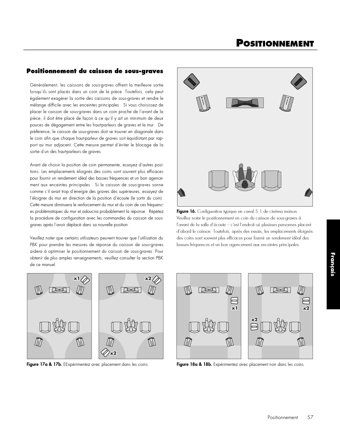 MartinLogan 212, 210 user manual Positionnement du caisson de sous-graves, Français 